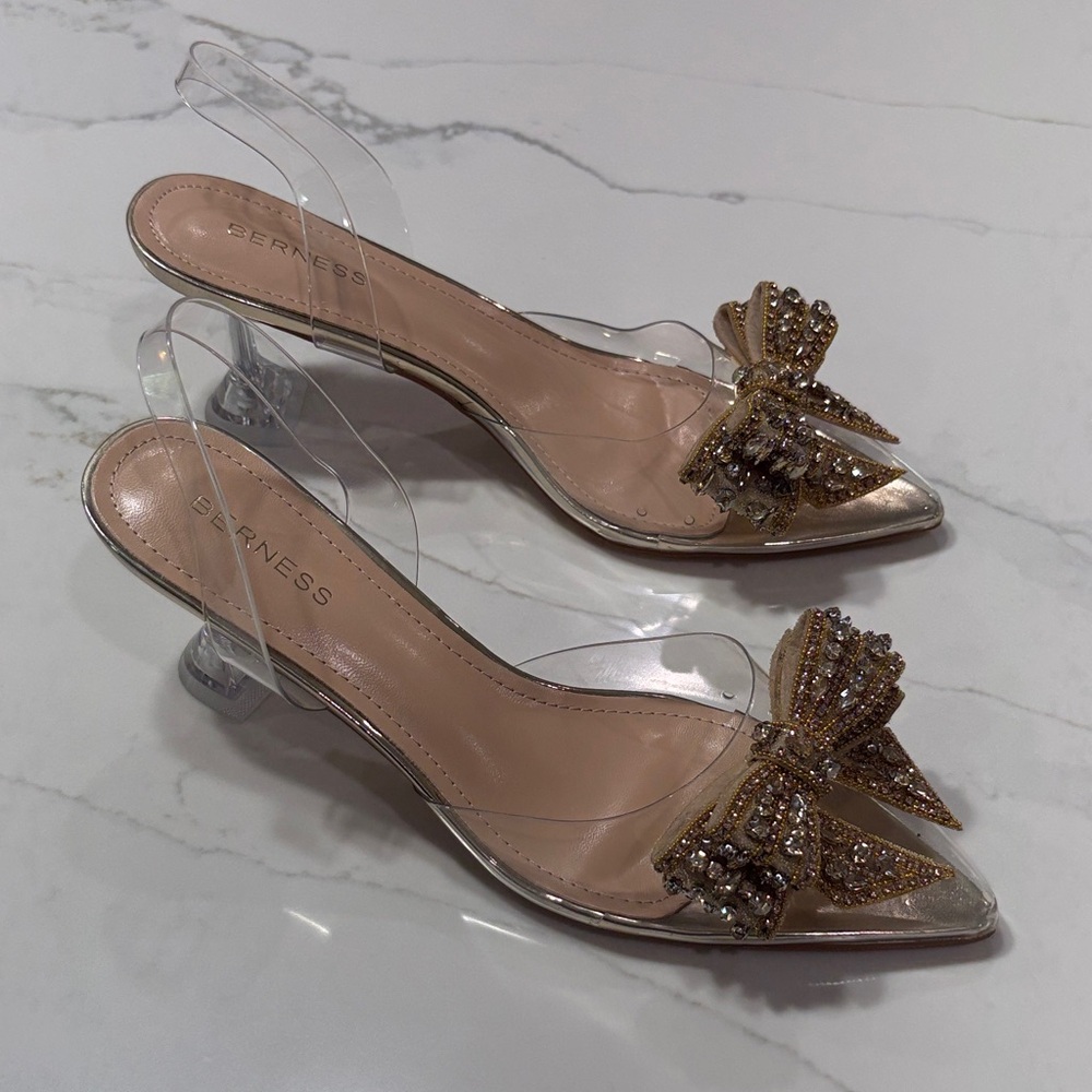 Crystal Bow Clear Mule in Gold - Picture 7 of 15